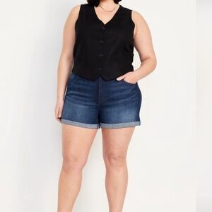 Old Navy NEW Jean Shorts Blue Wash 18 Mid Rise WOW Rolled Cuff Denim Stretch